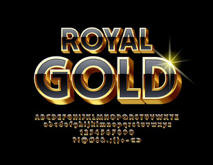Vector Royal Gold Unique Font. Elite 3D Alphabet Letter, Numbers and Symbols.