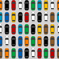 Aerial view parking with lots of multicolored cars