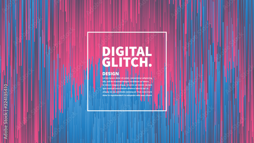 Poster digital glitch effect vector abstract background. dynamic vivid color striped conceptual illustratio