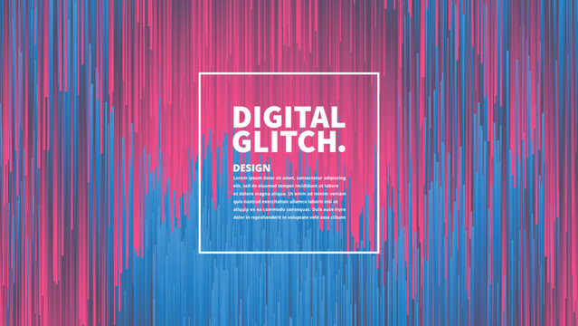 Digital Glitch Effect Vector Abstract Background. Dynamic Vivid Color Striped Conceptual Illustration