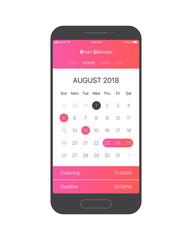 Smart Calendar App Concept August 2018 Page with To Do List and Tasks Vector UI UX Design Mockup for Mobile Phone. Planner Application Template for Smartphone