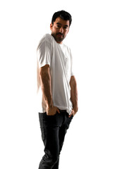 Young man with white shirt on isolated white background