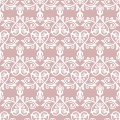Fototapeta na wymiar Classic seamless vector pattern. Damask orient purple and white ornament. Classic vintage background. Orient ornament for fabric, wallpaper and packaging