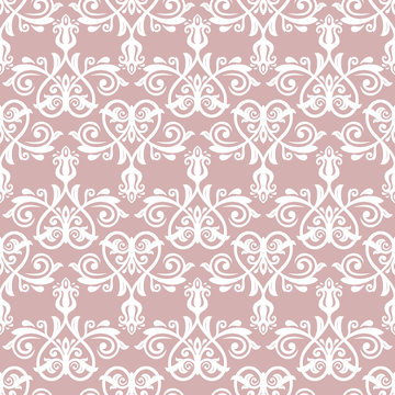 Classic seamless vector pattern. Damask orient purple and white ornament. Classic vintage background. Orient ornament for fabric, wallpaper and packaging © Fine Art Studio