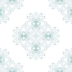 Floral vector ornament. Seamless abstract classic background with flowers. Light blue and white pattern with repeating floral elements. Ornament for fabric, wallpaper and packaging