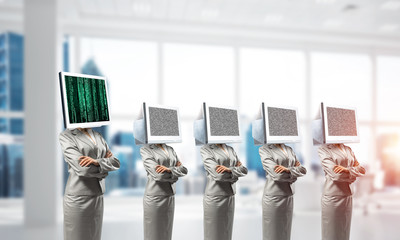 Business women with monitors instead of head.