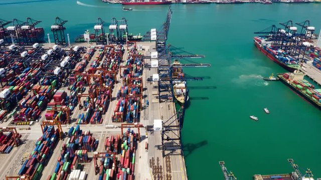 Timelapse of Container port terminal in Hong Kong