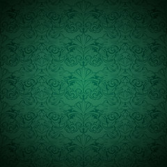 Green vintage background , royal with classic Baroque pattern, Rococo with darkened edges background(card, invitation, banner). square format