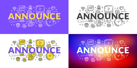 Announce. Flat line illustration concept for web banner and printed materials. Vector illustration in 4 different styles