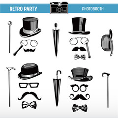Movember Retro party printable Glasses, Hats, Moustaches, Masks for photobooth props in vector