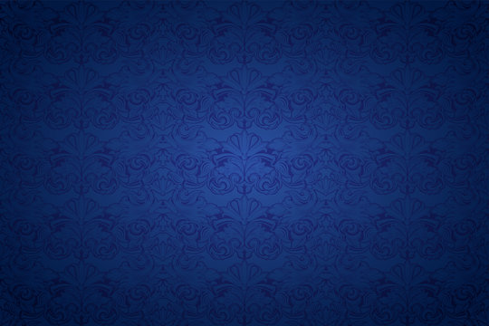 blue vintage background , royal with classic Baroque pattern, Rococo with darkened edges background(card, invitation, banner). horizontal format © Ксения Головина