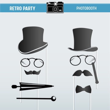 Movember Retro party printable Glasses, Hats, Moustaches, Masks for photobooth props in vector