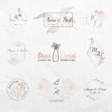 Wedding monogram collection, Floral templates for Invitation cards, Save the Date, Logo identity for restaurant, boutique, cafe in vector