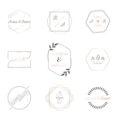 Wedding monogram collection, Modern Minimalistic templates for Invitation cards, Save the Date, Logo identity for restaurant, boutique, cafe in vector