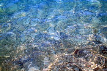 close-up view of the Mediterranean sea with large pebbles on the bottom