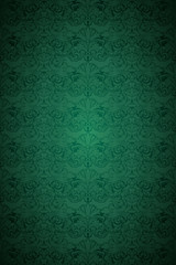 Green vintage background , royal with classic Baroque pattern, Rococo with darkened edges background(card, invitation, banner). vertical format