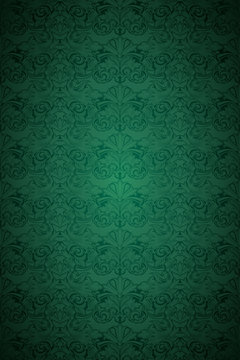 Green vintage background , royal with classic Baroque pattern, Rococo with darkened edges background(card, invitation, banner). vertical format © Ксения Головина