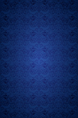 blue vintage background , royal with classic Baroque pattern, Rococo with darkened edges background(card, invitation, banner). vertical format