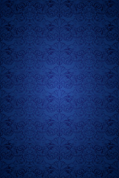 blue vintage background , royal with classic Baroque pattern, Rococo with darkened edges background(card, invitation, banner). vertical format © Ксения Головина