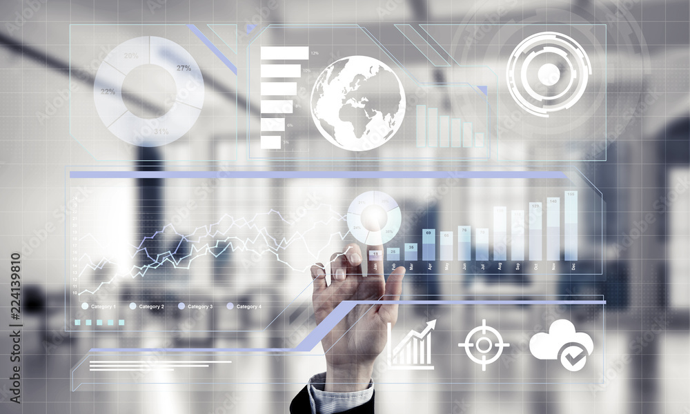 Aufkleber concept of using modern technologies for business globalization
