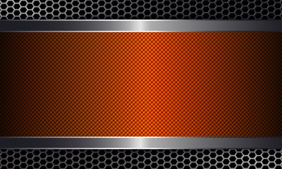 Geometric orange textural design with a metal grille silhouette and rectangular frame with a shiny rim.