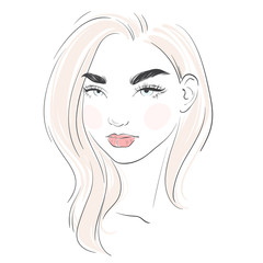 Beautiful pastel color young woman. Hand drawn stylish woman portrait. Fashion lady. Sketch.