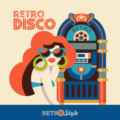Retro disco party. A colorful poster, a poster in a retro style.