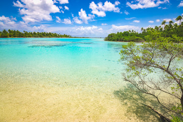 Tropical beach and sea of Fakarava, French Polynesia.