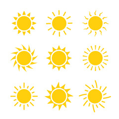 Sun icon set vector illustration. Sun collection design summer yellow sign