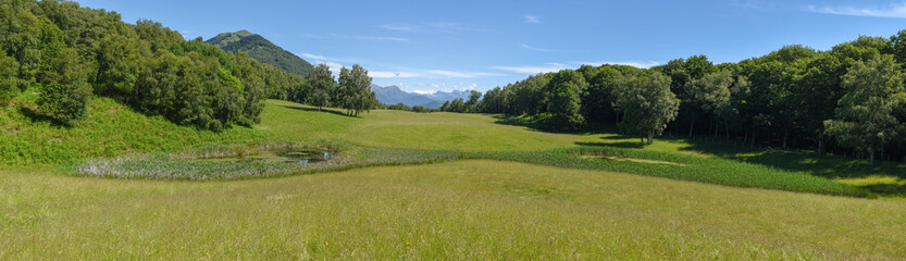 Fototapeta na wymiar Charming pond in the picturesque park at Malcantone valley on Switzerland