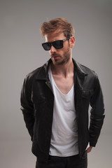 Obraz premium portrait of fashion man looking down to side