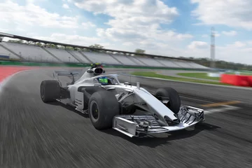 Aluminium Prints Motorsport F1 Rennstrecke und weißer Rennwagen