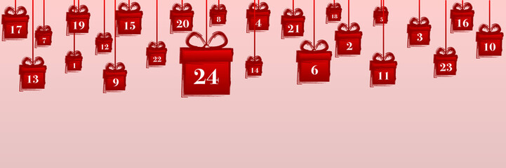 Weihnachten, roter Adventskalender, Geschenke