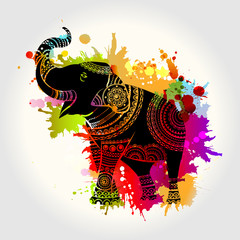 Vector Ethnic elephant. Vector illustration of a watercolor