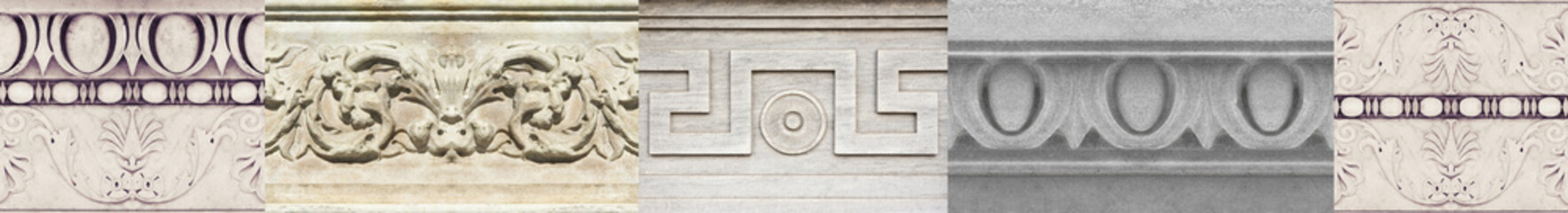 Old italian carved white stone frame with geometric and foliage