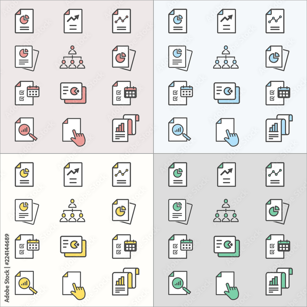 Canvas Prints business report flat line icons for graphic and web design.