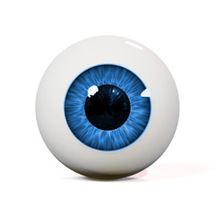 human eyeball with blue iris isolated with shadow on white background