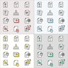 Business report flat line icons for graphic and web design.