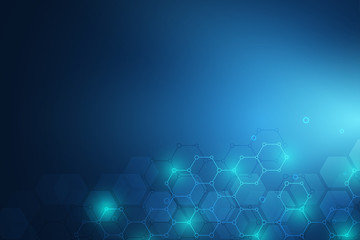 Molecular structure and chemical elements. Abstract molecules background. Science and digital technology concept. Vector illustration for scientific or technological design.