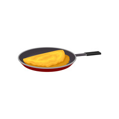 Fresh omelette in a frying pan, nutritious breakfast food, design element for menu, cafe, restaurant vector Illustration i on a white background