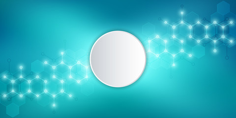 Molecular structure and chemical elements. Abstract molecules background. Science and digital technology concept. Vector illustration for scientific or technological design.