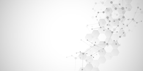 Molecular structure background and communication. Abstract background with molecule DNA and neural network. Medical, science and digital technology concept with connected lines and dots.