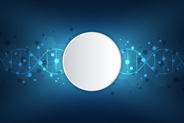 DNA helix and molecular structure. Science and technology concept with molecules background.
