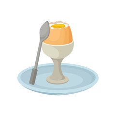Boiled eggs in egg cup, fresh nutritious breakfast food, design element for menu, cafe, restaurant vector Illustration on a white background