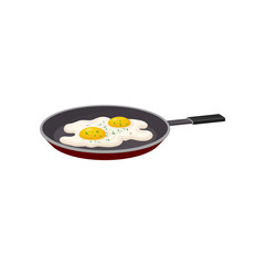 Fried egg in a frying pan, fresh nutritious breakfast food, design element for menu, cafe, restaurant vector Illustration on a white background