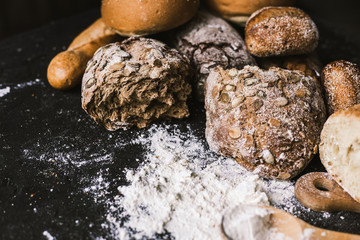 Many mixed breads and handmade bagels