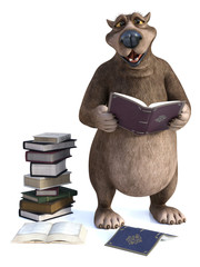 3D rendering of cartoon bear having a storytime.