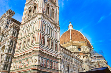 Cathedral "Santa Maria del fiore" of Florence in Italy / with Campanile