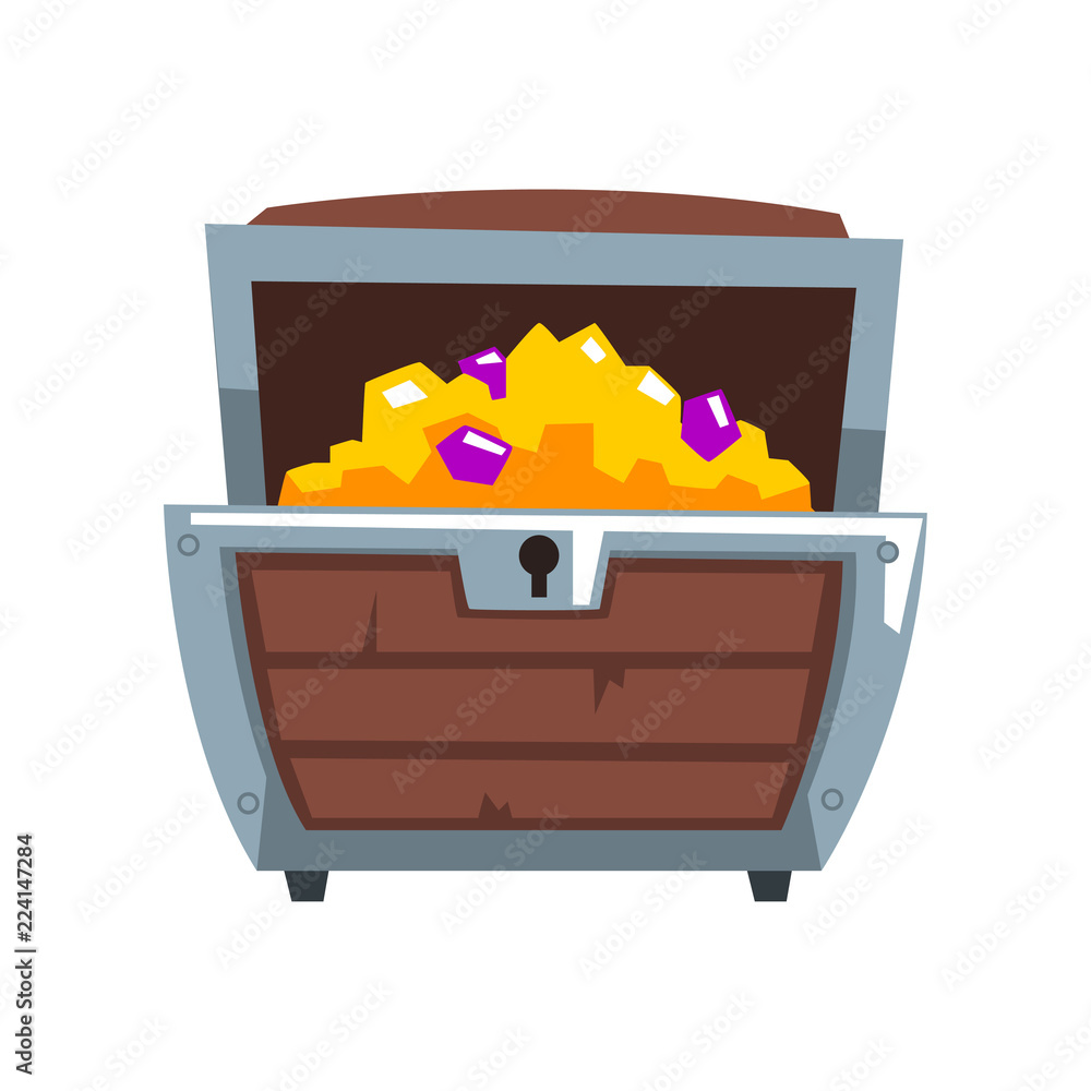 Wall mural Opened wooden treasure chest vector Illustration on a white background