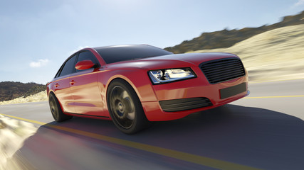 3d rendered illustration of a fast red car on the road